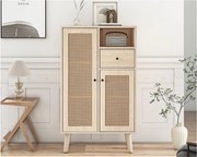 Wysoki bufet - 2 drzwi z rattanu i 1 szuflada - styl wiejski - Naturalny