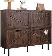 Wąska szafka na buty 3-skrzydłowa - 120 x 28 x 92 cm - z miejscem do przechowywania - płyta wiórowa - brązowa