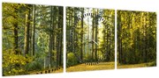 Obraz - las jesienią (z zegarem) (90x30 cm)