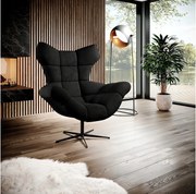 SENSI Fotel Relax z obrotem 360° i funkcją kołysania – Poduszka z pianki Lux, Czarny, 104x46x119 cm