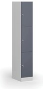Szafka skrytkowa S1, 3 schowki, 1850 x 300 x 500 mm, demontaż, zamek cylindryczny, drzwi ciemnoszare