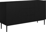Komoda Nicole 150 cm z szufladami i ryflowanym frontem - czarny mat / czarne nóżki