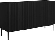 Komoda Nicole 150 cm trzydrzwiowa z ryflowanym frontem - czarny mat / czarne nóżki