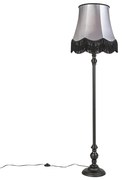 Lampa stojąca czarna z abażurem w stylu babci czarnym z szarym - Classico