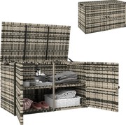 Outsunny Skrzynia Ogrodowa z Rattanu 350L, 2-Poziomy, z Pokrywą, Podnośnikami, Uchwytami, 118 x 57 x 69 cm, Mieszany Szary