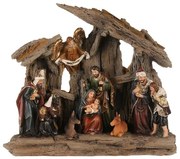 Dekoracja świąteczna Szopka z Trzema Królami i aniołem, poliresin, LED, brązowy, 20 x 23 x 7 cm