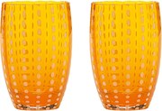 Szklanka Zafferano Perle Orange - dmuchane ustami kolorowe szkło, 32 cl, ręcznie robione - zestaw 2 kieliszków rzemieślniczych do wody lub koktajli