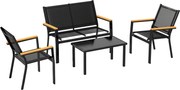 Outsunny Zestaw mebli ogrodowych Metalowy zestaw wypoczynkowy dla 4 osób z kanapą, fotelami i stolikiem 110x63,5x84 cm, czarny | Aosom PL