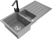 Mexen Andres zlewozmywak granitowy 1,5-komorowy z ociekaczem i baterią kuchenną Rita, szary - 6515-71-670300-70