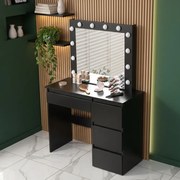 Toaletka z lustrem, oświetleniem i szufladami Claris DT06, czarna