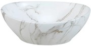 Biała okrągła umywalka ceramiczna z motywem marmuru R5-C11