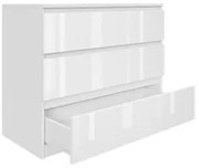 Komoda BASIC 3 szuflady – Biały połysk | 90x75x40 cm