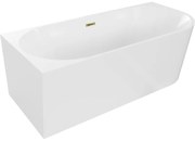 Mexen Mia wanna wolnostojąca narożna lewa 150 x 75 cm, biała, przelew złoty - 52691507500L-50