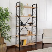 Elegancki regał na książki w kolorze dębu i czerni, 90 x 180 x 33,5 cm | Płyta wiórowa pokryta melaminą w 100%, metalowa rama | Możliwość mo