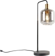 Designerska lampa stołowa czarna ze złotem i dymionym szkłem - Zuzanna