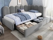 Rozkładana sofa 90x190 cm - z 2 szufladami - tkanina welurowa - z stelażem lamelowym - Szary​ (bez materaca)