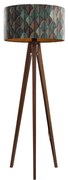 Lampa podłogowa z orzechowego drewna z aksamitnym abażurem o wzorze liści 50 cm - Tripod Classic klasyczny/Antyczny Oswietlenie wewnetrzne