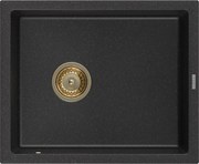 Mexen Pedro zlewozmywak granitowy 1-komorowy 560 x 460 mm, czarny/srebrny metalik, syfon złoty - 6508561000-73-G