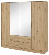 Szafa uchylna - czterodrzwiowa z szufladami, lustro - Kevis 4DL | dąb artisan