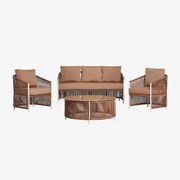 Zestaw Ogrodowy Z Dwuosobową Sofą, 2 Fotelami I Stolikami Kawowymi Wykonanymi Z Aluminium I Plecionej Liny Sophie. Nagi Brąz - Sklum