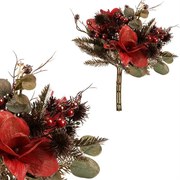 Świąteczny sztuczny bukiet z szyszek i jagód, 40 cm, czerwony