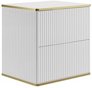 Wisząca szafka pod umywalkę, ryflowana ze złotym obrzeżem – Biała – 60 cm – KELIZA