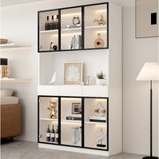 Nowoczesna, wysoka witryna szklana - 120 x 36 x 200 cm - z diodami LED + 6 drzwi - do kolekcji/sypialni - płyta wiórowa - biała