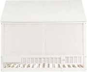 Łóżko pojedyncze dla dzieci - 140 x 200 cm - z baldachimem + zasłony dekoracyjne + mały schowek - sosna + MDF - białe