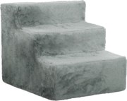 PawHut Składana drabinka dla zwierząt, 3 stopnie, pokrywa z pluszu do prania, płyta wiórowa, 46 x 35 x 35 cm, Jasnoszary