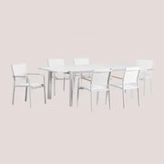 Zestaw Stół Prostokątny 180x240-100 Cm Rozkładany Starmi I 6 Krzeseł Ogrodowych Sztaplowanych Z Aluminium Archer Gardenia Biel - Sklum