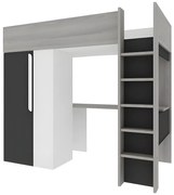 Łóżko z antresolą – 90 × 200 cm – z szafą i biurkiem – Antracytowy i biały - NICOLAS II