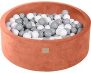 Okrągły Suchy Basen Z Piłeczkami 7cm Dla Dziecka, 90x30cm/200 Piłek, Welurowy, Czerwień Marsala, Piłki: Szare, Białe - Meowbaby®