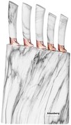 Zestaw 5 noży kuchennych w stojaku na wzór białego marmuru G9-P02