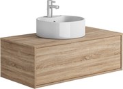Szafka łazienkowa wisząca naturalna jasna z okrągłą umywalką - 94 cm - TEANA II