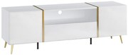 Szafka RTV 2-drzwiowa z 1 szufladą i 1 wnęką - Biały z połyskiem i Złoty - MARZIALO