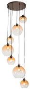 Lampa wisząca w stylu art deco ciemny brąz z bursztynowym szkłem 7-świateł - Sandra