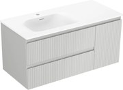 Mexen Rivel szafka łazienkowa 100 cm z umywalką Vela lewą, 2S, 1D, ryflowana, szara mat/biała mat - 91A23-10047-3-BBFFF62-W23L01