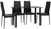 HOMCOM 5-częściowy Zestaw Jadalny Zestaw Stołowy Stół z 4 Krzesłami, nowoczesny design, stół z blatem z hartowanego szkła, Czarny