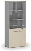 Szafa biurowa kombinowana PRIMO GRAY z drzwiami drewnianymi i szklanymi, 800 x 420 x 1781 mm, szary/brzoza
