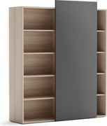 Regał biurowy z przesuwnym panelem BLOCK, 1600 x 400 x 1748 mm, grafitowy