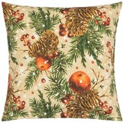 Bellatex Poduszka Boże Narodzenie Szyszki i jabłka świąteczne, 45 x 45 cm