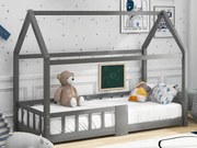 Łóżko dziecięce kabinowe - 90 x 200 cm - lite drewno - barierka i stelaż - szare
