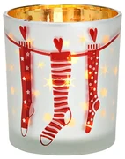 Świecznik szklany CHRISTMAS STOCKING 10 cm biały