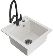 Mexen Vito zlewozmywak granitowy 1-komorowy z baterią kuchenną Duo, biały - 6503-20-671701-70-B