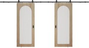 Drzwi podwójne przesuwne naścienne z drewna i MDF - łuk ze szkła hartowanego karbowanego - 2 x wys. 205 x szer. 83 cm - ODEZA