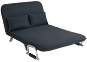 HOMCOM Sofa do spania z 5-stopniową regulacją, imitacja zamszu, stalowa rama, w zestawie poduszki, Czarny