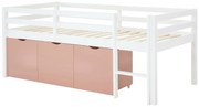 Łóżko podwyższone 90 x 190 cm z miejscem do przechowywania - Sosna i MDF - Białe i różowe - LANIORI