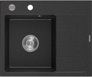 Mexen Ben zlewozmywak granitowy 1-komorowy z ociekaczem, lewy 600 x 500 mm, czarny/srebrny metalik, syfon chrom - 6522605000-73