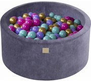 Okrągły Suchy Basen Z Piłeczkami 7cm Dla Dziecka, 90x40cm/250 Piłek, Welurowy, Szaroniebieski, Model Flower - Meowbaby®