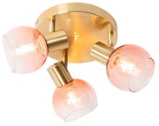 Plafon / Reflektorek / Spot / Spotow / Lampy sufitowe art deco złoty z różowym szkłem 3-źródła światła - Vidro ArtDeco Oswietlenie wewnetrzne